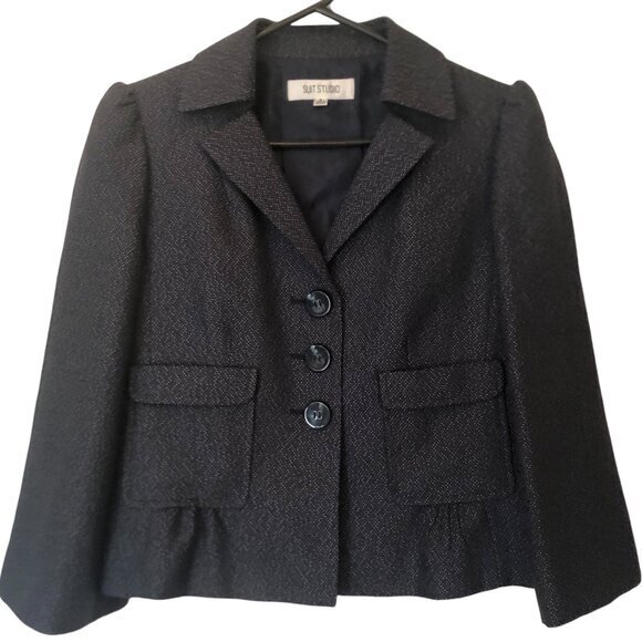 Suit Studio cropped 3/4-sleeve navy blazer sz 8 - Picture 1 of 13